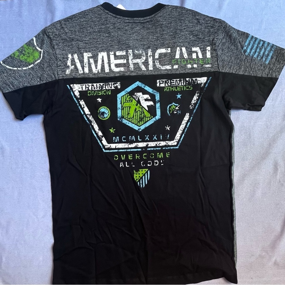 American Fighter Black and Gray Tee with Green Accents - Picture 7 of 8